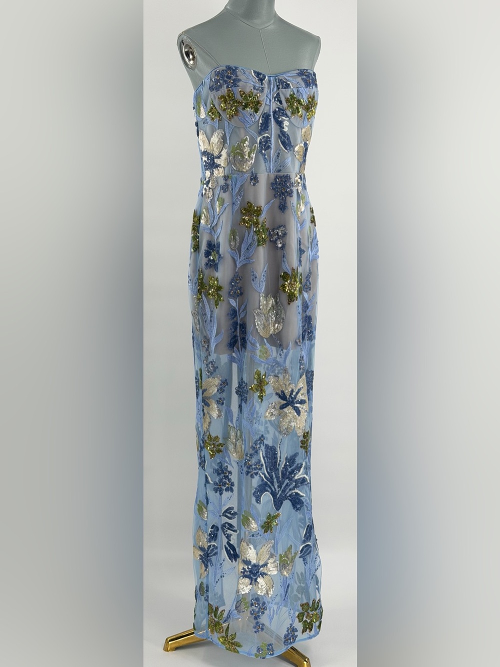 🆕 BRONX & BANCO 🧿 NWOT Dahlia Floral Gown, Baby Blue Multi Maxi - Sz L US 8 - Picture 5 of 17